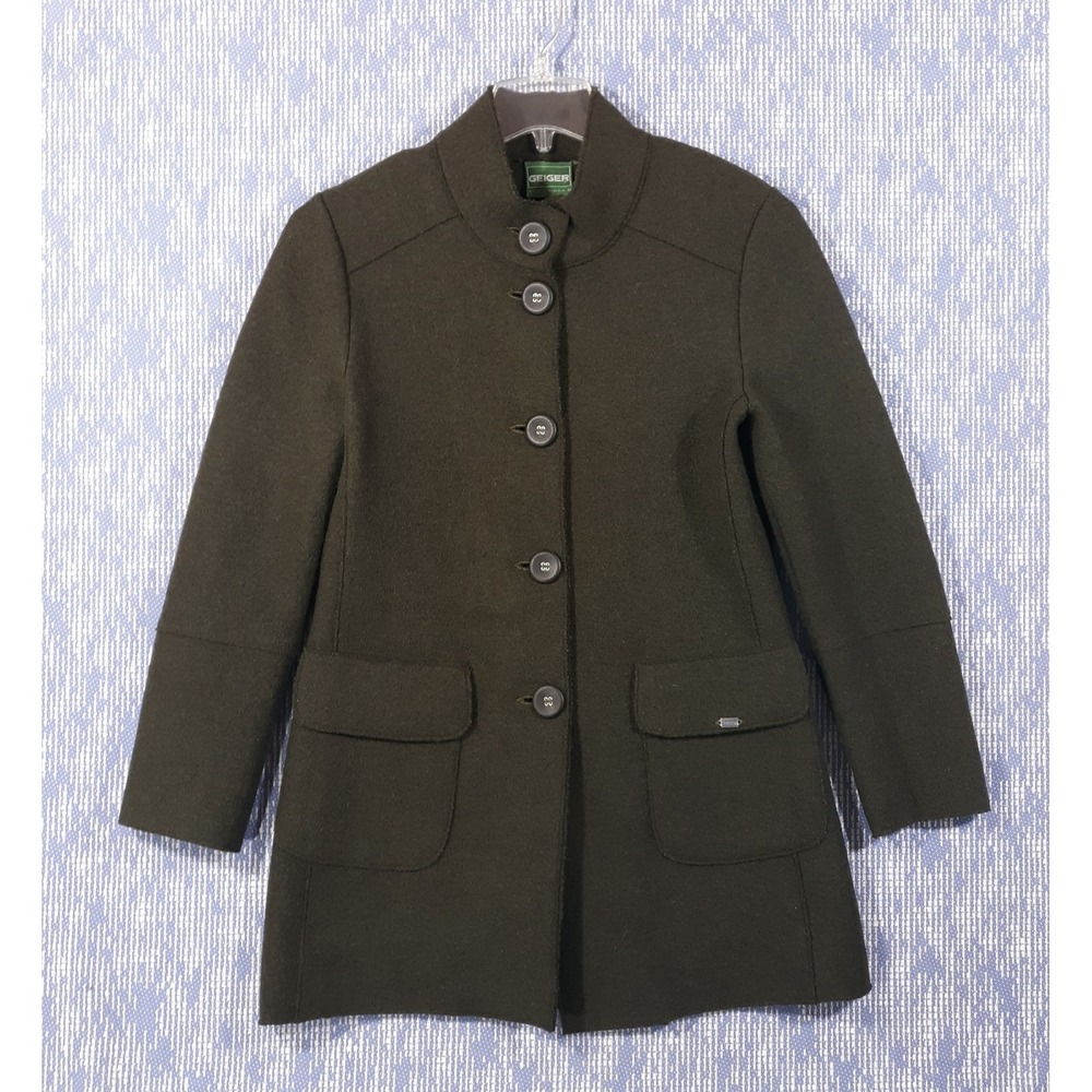 Geiger Austria Pure New Wool Coat Size 36 Green Pockets Button Up